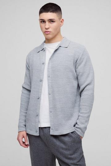 Regular Collared Knitted Cardigan grey