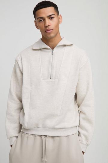 Ecru White Oversized Rib Detail Funnel Neck Sweatshirt