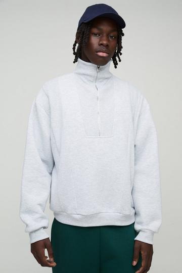 Grey Oversized Rib Detail Funnel Neck Sweatshirt