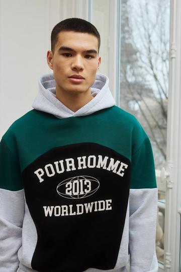 Oversized Boxy Colour Block Pour Homme Hoodie grey