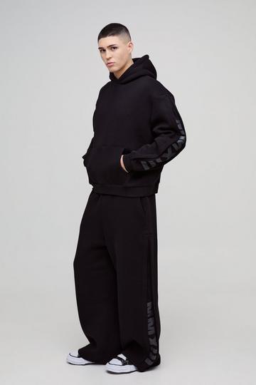 Oversized Boxy Hooded Wide Pleat Gusset Tracksuit black