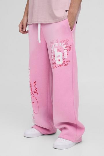 Extreme Wide Leg Worldwide Spray Wash Jogger pink