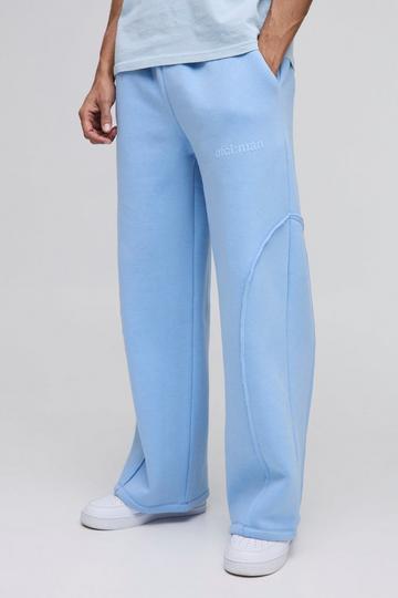 Wide Leg Seam Detail Raw Edge Jogger blue