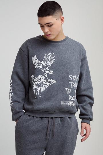 Oversized Boxy Graffiti Hoodie Met Tekst charcoal