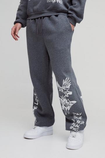 Oversized Graffiti Slogan Cuffed Jogger charcoal