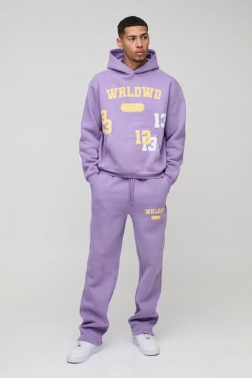 Oversized Boxy Worldwide 13 Embroidered Varsity Tracksuit purple