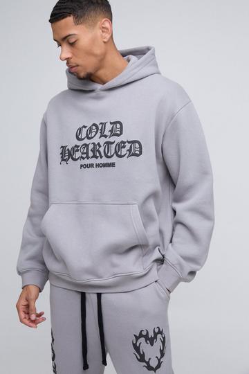 Oversized Cold Hearted Hoodie Met Reliëf grey