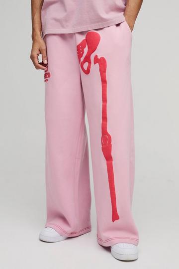 Extreme Wide Leg Skeleton Puff Print Jogger pink