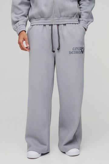 Grey Extreme Wide Leg Heart Printed Double Waistband Jogger