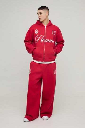 Red Oversized Boxy Homme 13 Zip Through Extreme Wide Leg Tracksuit