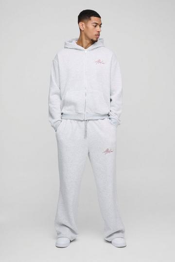 Oversized Boxy Homme Contrast Stitch Zip Through Tracksuit grey marl