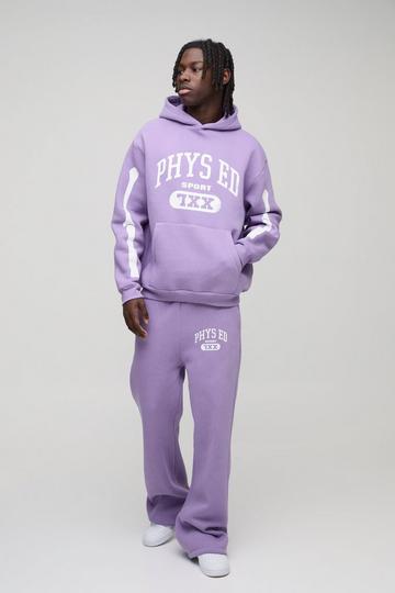 Oversized Skeleton Distressed Print Hooded Flare Tracksuit purple