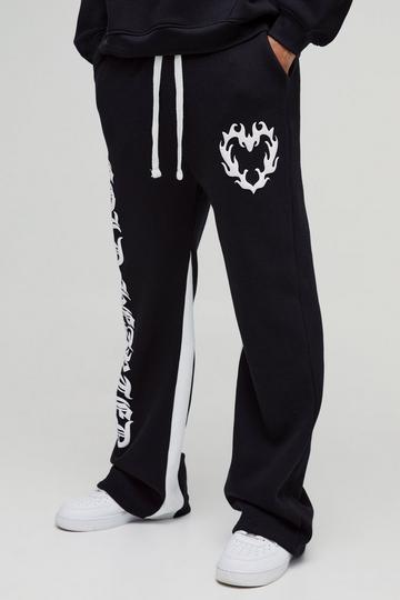 Baggy Joggingbroek Met Wijde Pijpen, Reliëf En Gusset Print black