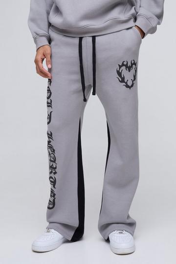 Baggy Joggingbroek Met Wijde Pijpen, Reliëf En Gusset Print grey