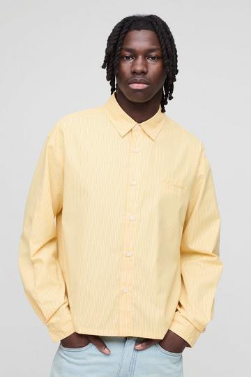 Oversized Boxy Long Sleeve Stripe Embroidered Shirt yellow