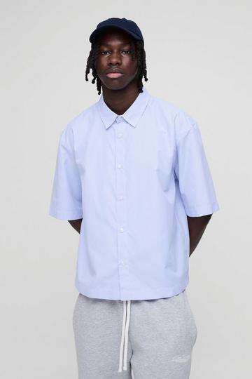 Oversized Half Sleeve Striped Collared Shirt blue