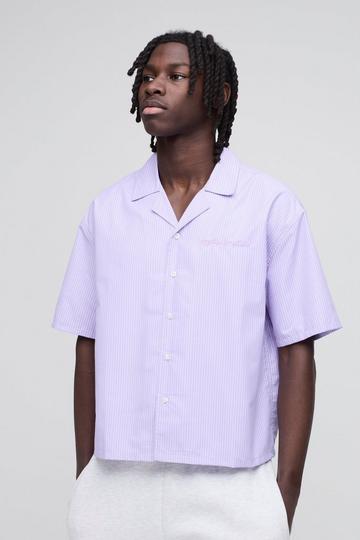 Oversized Boxy Embroidered Stripe Revere Shirt purple