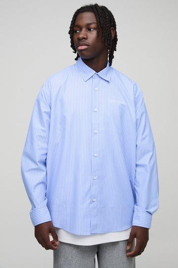 Super Oversized Long Sleeve Embroidered Stripe Shirt blue