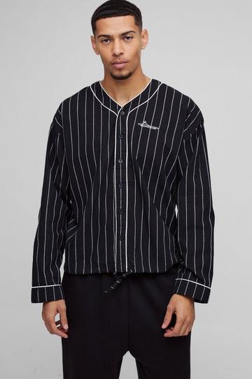 Oversized Boxy Contrast Piping Baseball Shirt navy