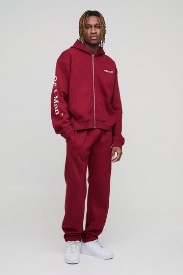 Red Tall Oversized Boxy Ofcl Man Zip Hooded Tracksuit