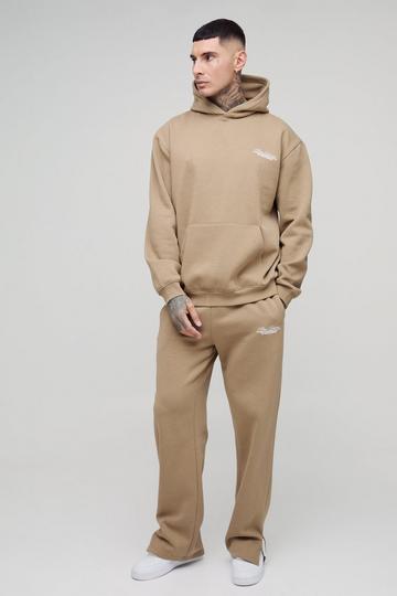 Tall Oversized Homme Hooded Split Hem Tracksuit taupe