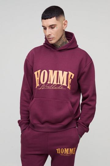 Tall Oversized Boxy Homme Hoodie burgundy