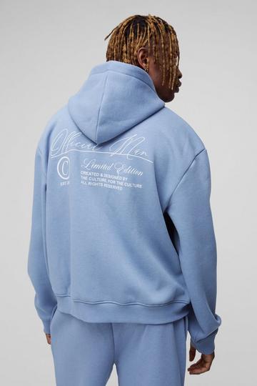 Blue Tall Oversized Boxy Official Man Zip Through Hoodie