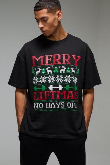 Man Active Oversized Merry Liftmas T-Shirt black