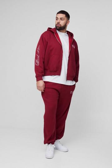 Red Plus Oversized Boxy Ofcl Man Zip Hooded Tracksuit