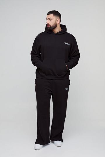 Plus Oversized Homme Hooded Split Hem Tracksuit black