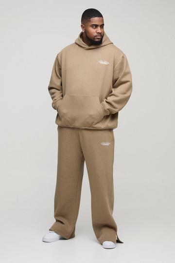 Plus Oversized Homme Hooded Split Hem Tracksuit taupe