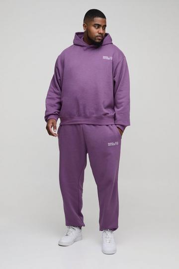 Plus Oversized Boxy Man Hooded Tracksuit purple