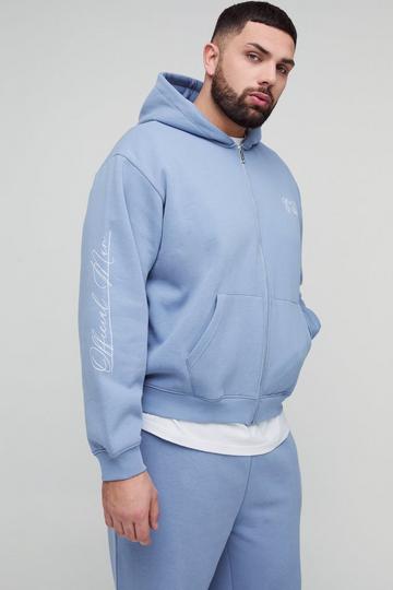 Plus Oversized Boxy Official Man Zip Through Hoodie light blue