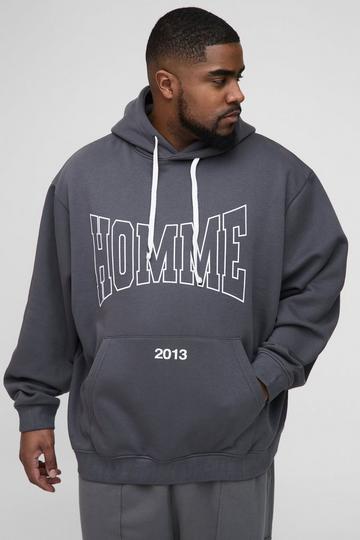 Plus Oversized Homme Hoodie charcoal