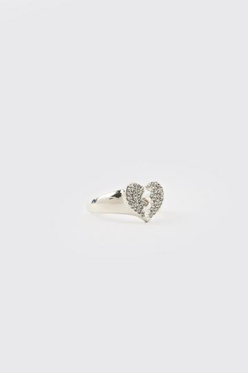 Silver Iced Broken Heart Ring In Silver