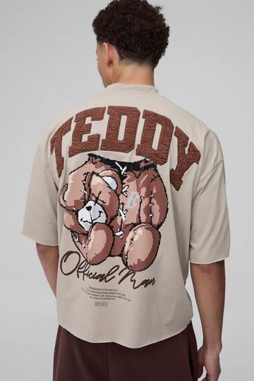 Beige Oversized Boxy Heavyweight Borg Teddy Graphic T-shirt