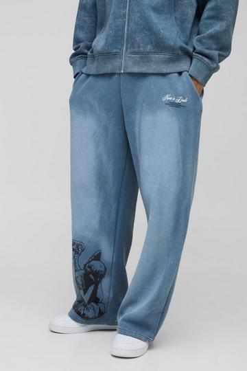 Wide Leg Graphic Washed Joggers blue