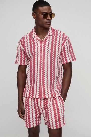 Regular Drop Revere Zig Zag Open Weave Shirt And Short red