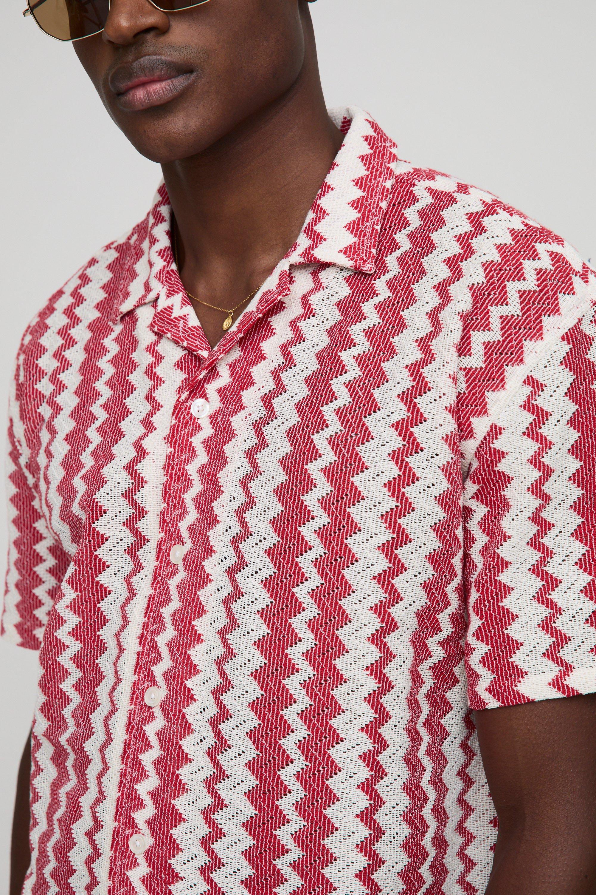 Regular Drop Revere Zig Zag Open Weave Shirt And Short Regular Drop Revere Zig Zag Open Weave Shirt And Short