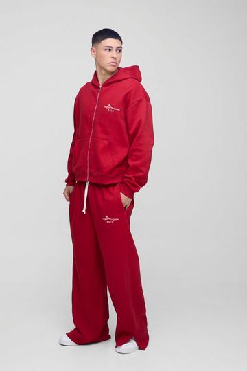 Red Oversized Boxy BM Signature Zip Hooded Tracksuit