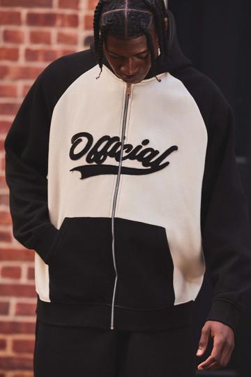 Oversized Official Applique Raglan Zip Through Hoodie black