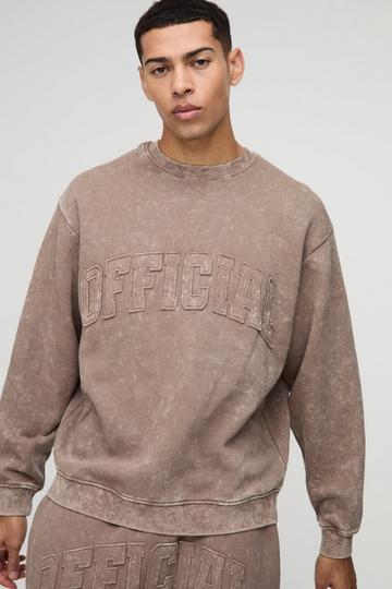 Oversized Official Applique Washed Sweatshirt brown