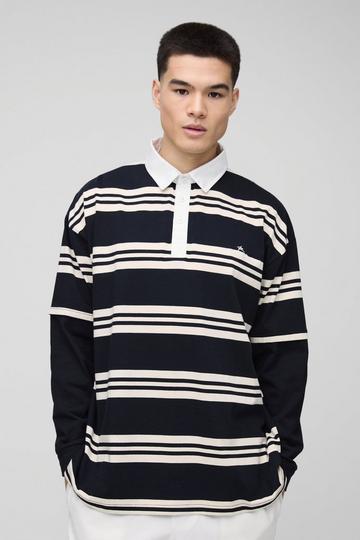 Oversized BM Signature Faux Layer Stripe Polo black