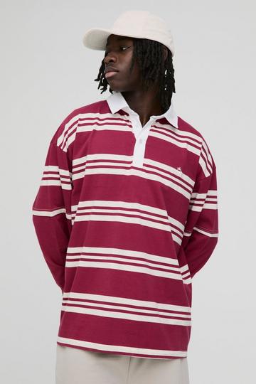 Red Oversized BM Signature Faux Layer Stripe Polo