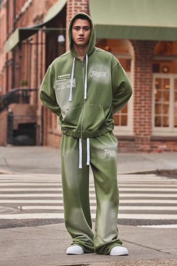 Gebleekte Wide Leg Homme Joggingbroek green