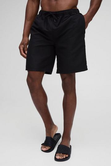 Black Long Length Swim Short in Black