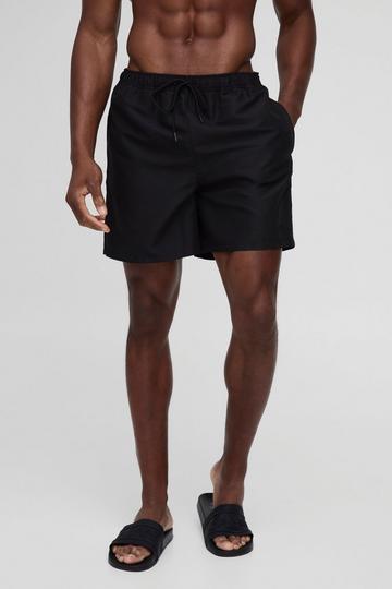 Branded Mid Length Swim Short in Black black