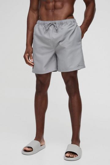 Branded Mid Length Swim Short in Grey grey