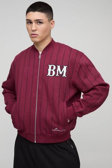 Oversized BM Pinstripe Jersey Bomber Jacket red