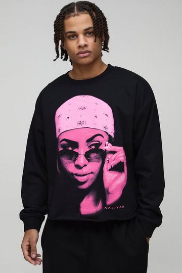 Oversized Aaliyah Raw Hem License Print Sweatshirt black